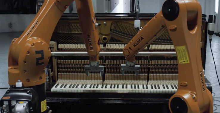 Watch industrial robots play traditional instruments