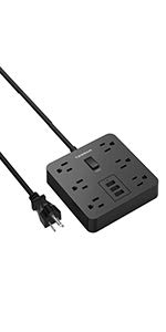 TESSAN Portable 2 Outlet Travel Mini Power Strip with 3 USB Ports Desktop Charging Station 5 Ft Extension Cord Multi Outlets Extender Plug for Cruise Ship-Black