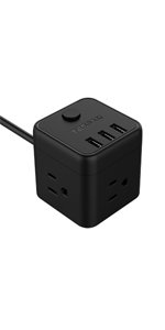 TESSAN Portable 2 Outlet Travel Mini Power Strip with 3 USB Ports Desktop Charging Station 5 Ft Extension Cord Multi Outlets Extender Plug for Cruise Ship-Black