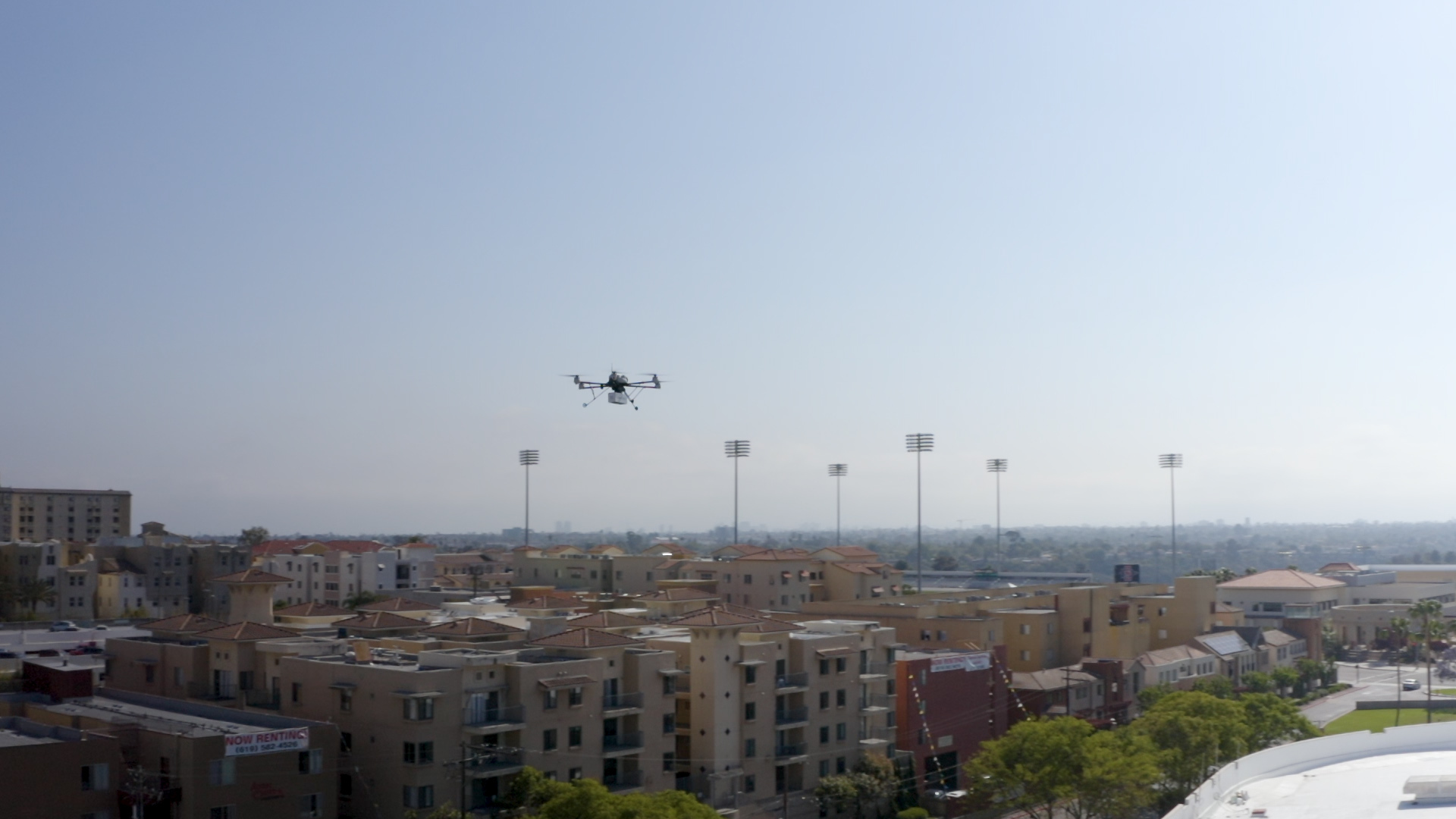 Uber Eats Drone in flight over the University of San Diego